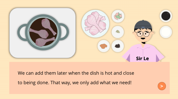 Sir Le beside a pot of chicken adobo and its ingredients